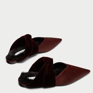 NWT ZARA VELVET BACKLESS SHOES WITH BOW 8
